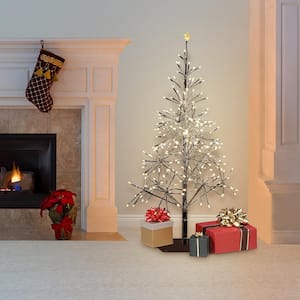 53/61 in. Tall Indoor/Outdoor Artificial Christmas Tree with LED Lights, Silver
