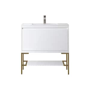 Milan 35.4 in. W x 18.1 in. D x 36 in. H Bathroom Vanity in Glossy White with Glossy White Mineral Composite Top