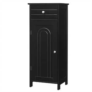 14 in. W x 12 in. D x 34.5 in. H Black Freestanding Bathroom Linen Cabinet Floor Cabinet with Cupboard and Drawer