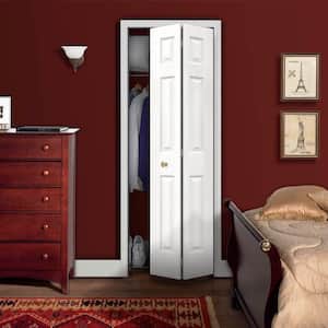 24 in. x 80 in. 6 Panel Colonist White Painted Textured Molded Composite Hollow Core Closet Bi-fold Door