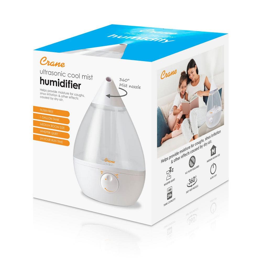 Clear White Ultrasonic Cool Mist Table-Top Humidifier, 1 Gallon