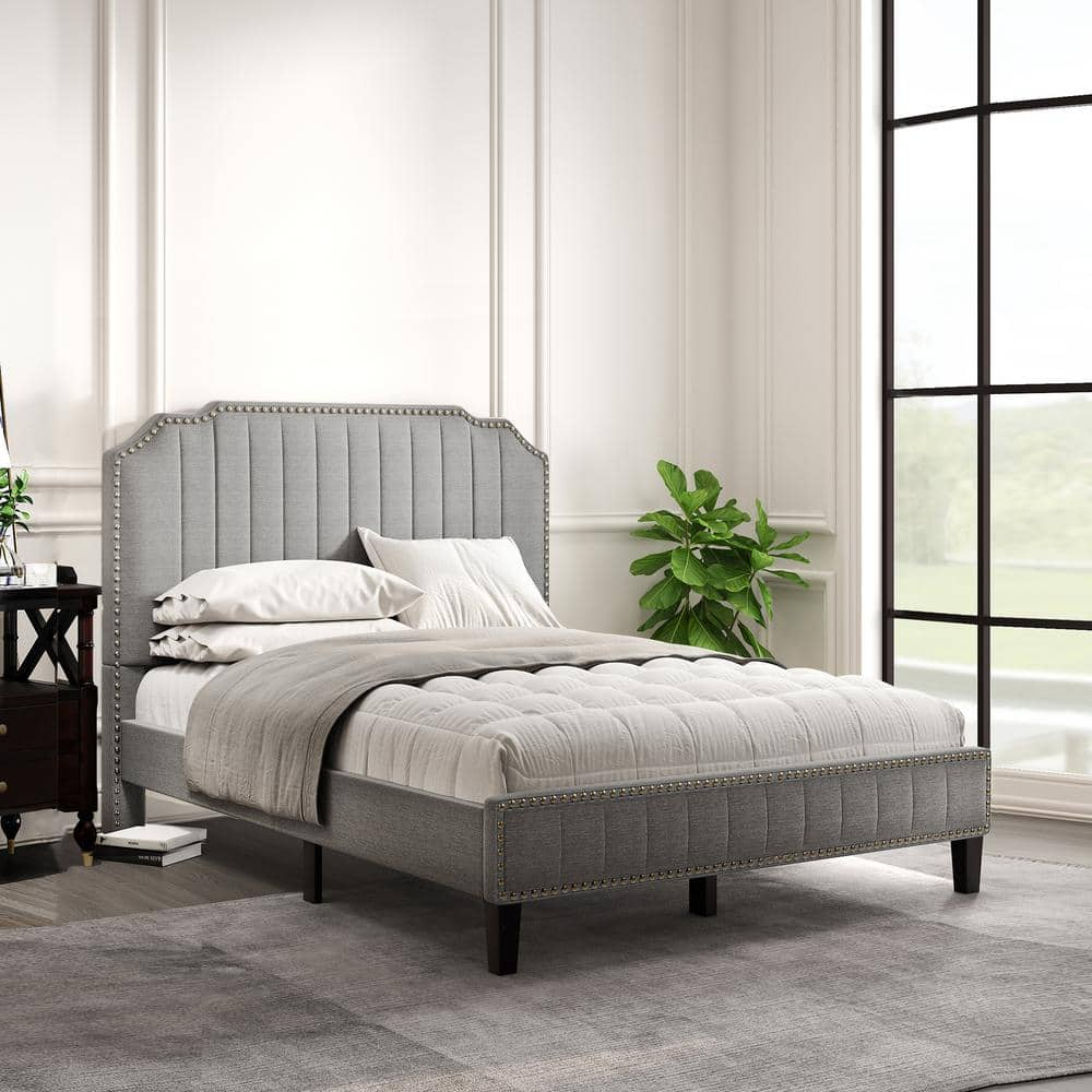 GODEER 78 in. W Gray Full Linen Solid Wood Frame Curved Upholstered ...