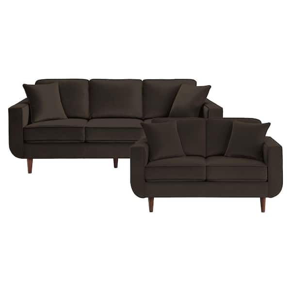 EVERGLADE HOME Carolina 141.5 in. W Square Arm Velvet Rectangle Sofa in Brown with 5-Seats
