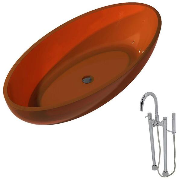 ANZZI Opal 5.6 ft. Man-Made Stone Classic Flatbottom Non-Whirlpool Bathtub in Honey Amber and Sol Faucet in Chrome