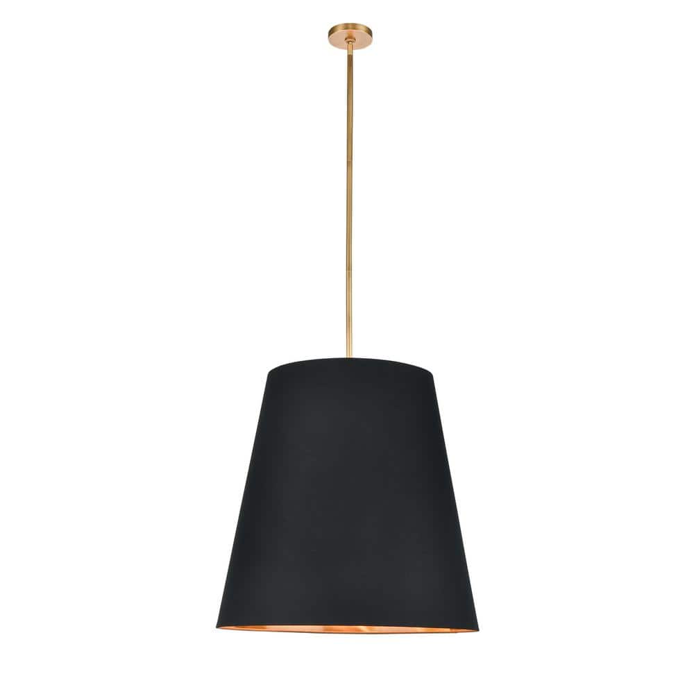 Gold and Black Linen Drum Pendant Light