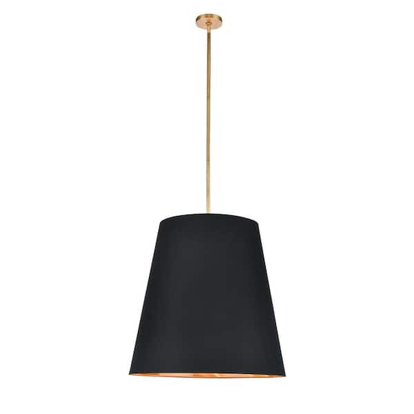 Calor 25 in. 3-Light 60-Watt Black Linen with Gold Parchment/Vintage Brass Pendant Light