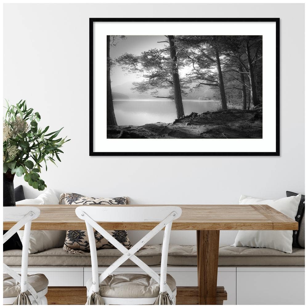41" x 30" Black and White Scottish Lake Framed Landscape Print