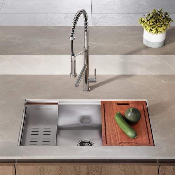 Rivage Stainless Steel 33 in. Single Bowl Undermount Workstation Kitchen Sink