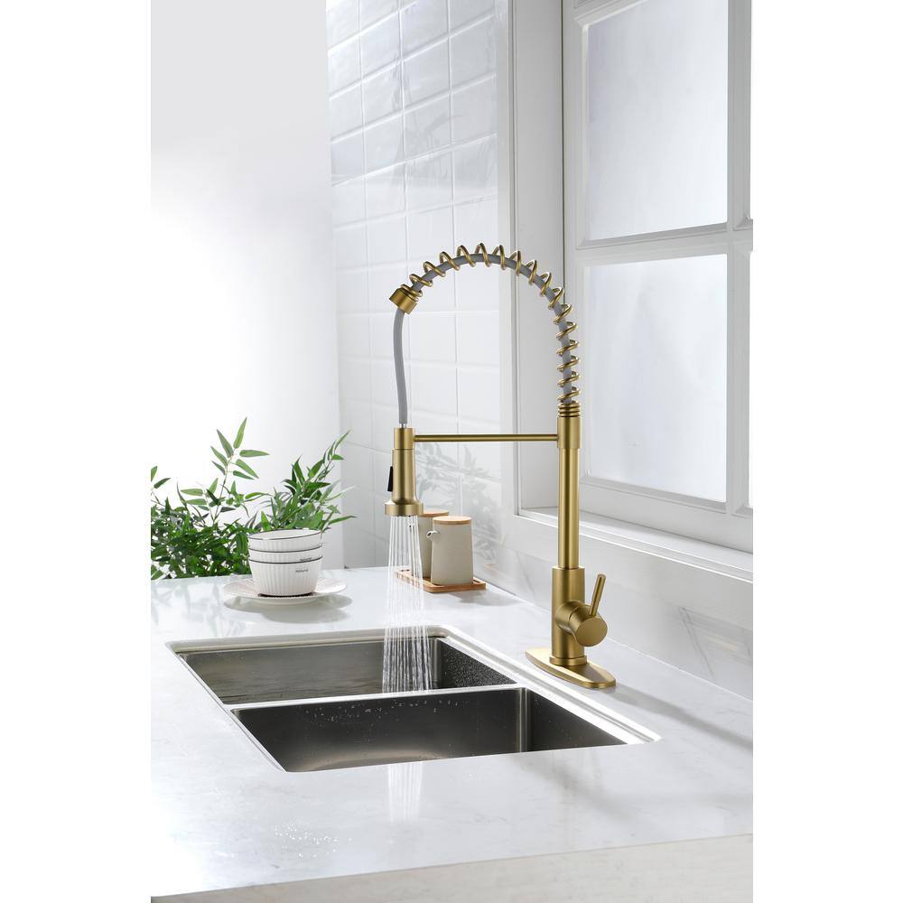 Gold Matte Single Handle Pull-Out Spray Kitchen Faucet