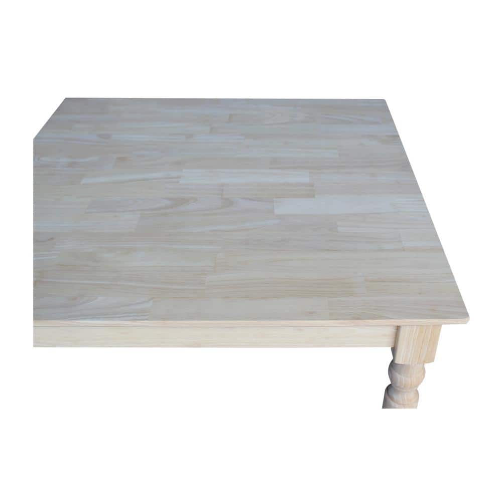 36" Light Unfinished Rubberwood Square Dining Table