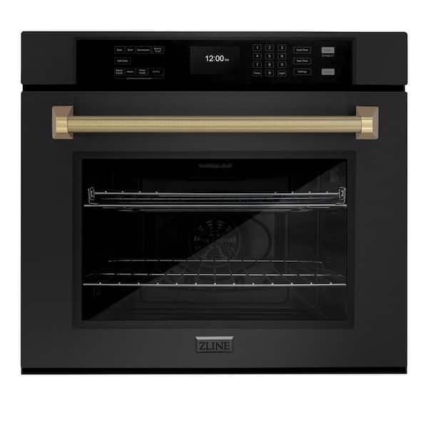 Autograph 30 in. True Convection Single Wall Oven with Air Fry in Black Steel with Champagne Bronze Helix Handle