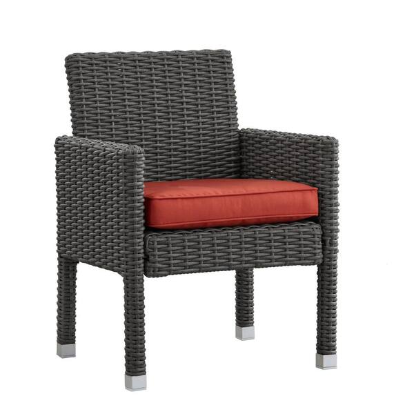 HomeSullivan Camari Charcoal Arm Wicker Outdoor Dining Chair with Red Cushion (Set of 2)