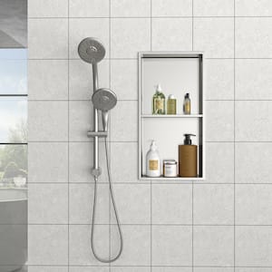 13 in. x 25 in. Brushed Nickel Stainless Steel Wall Mounted Shower Niche Double Shelf