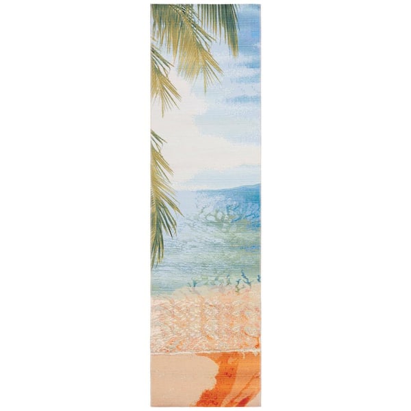 Barbados Gold/Blue 3 ft. x 10 ft. Runner Nautical Novelty Indoor/Outdoor Area Rug