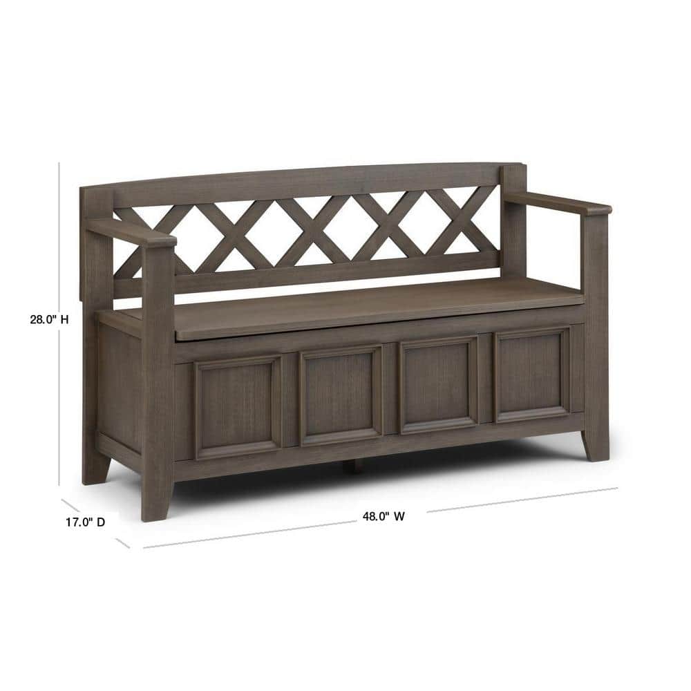 Farmhouse Gray Pinewood 48" Entryway Storage Bench with Latticework