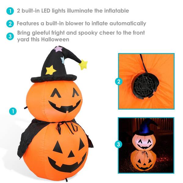 Sunnydaze 4.25 ft. H Double Jack-O'-Lantern with Witch Hat