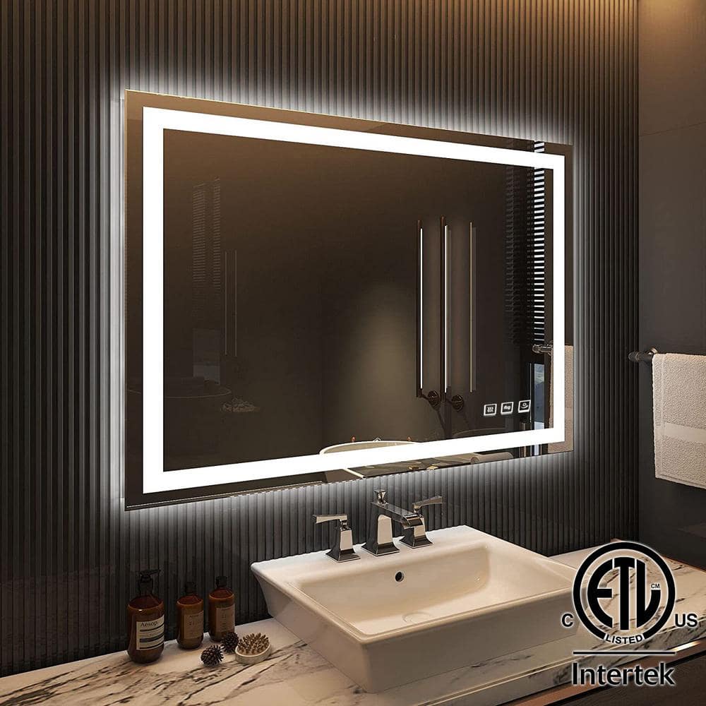 TOOLKISS Classic 48 in. W x 36 in. H Rectangular Frameless Anti-Fog LED Light Wall Bathroom Vanity Mirror Front Light -  W54326721