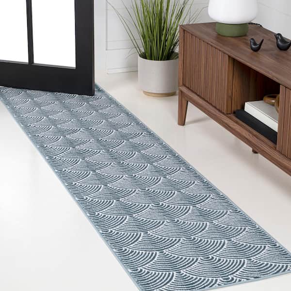 Porter Geometric Art Deco Fan Pattern High-Low Navy/Cream 2 ft. x 8 ft. Runner Rug