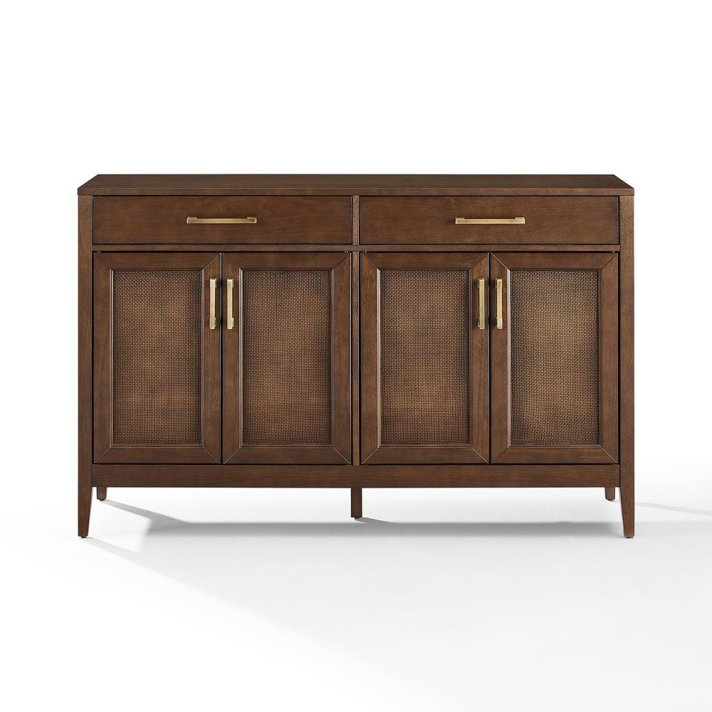 Milo Dark Brown Wood Sideboard with Rattan Panels
