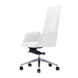 Cid White Faux Leather Modern Office Chair with Knee Tilt and Sleek Tall Back