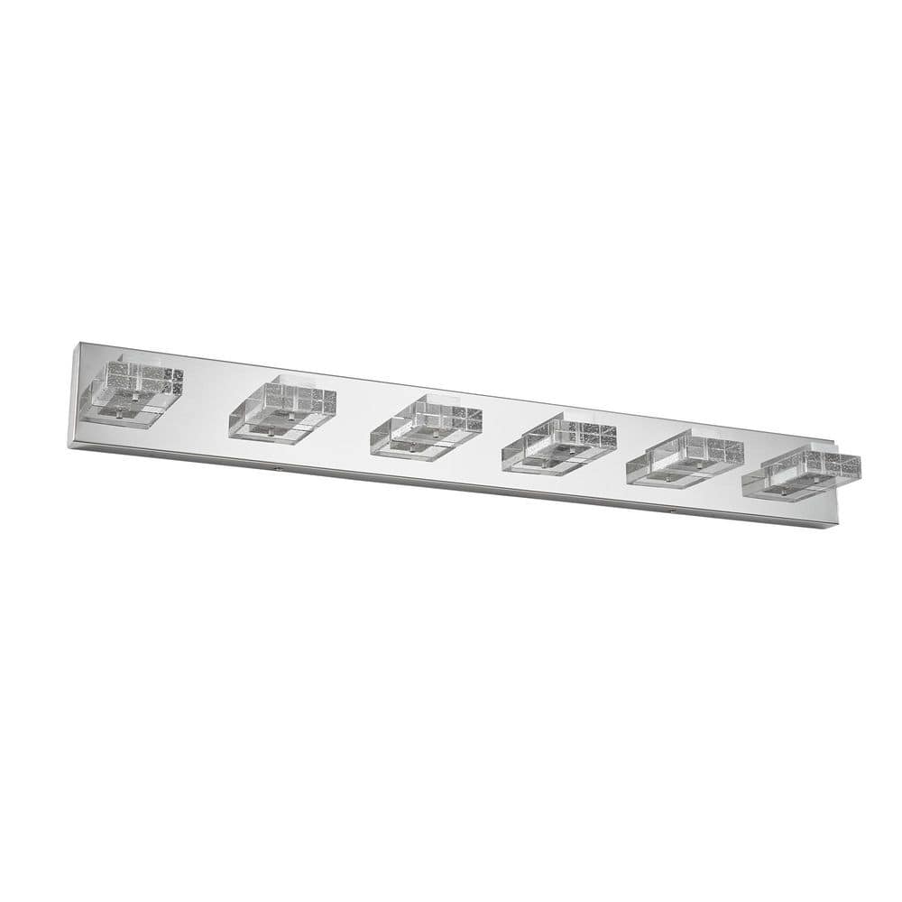 38 in. Chrome 6-Light LED Vanity Light - Square Acrylic Wall Fixture with Dimmable Function for Bathroom Mirror price history on PriceWatchPro