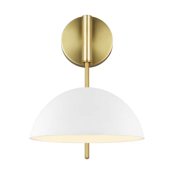 Generation Lighting - Jane 7 in. W 1-Light Matte White and Burnished Brass Adjustable Wall Sconce