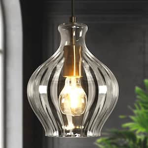 Transitional Bell Kitchen Island Pendant Light 1-Light Black and Brass Modern Pendant Light with Clear Glass Shade