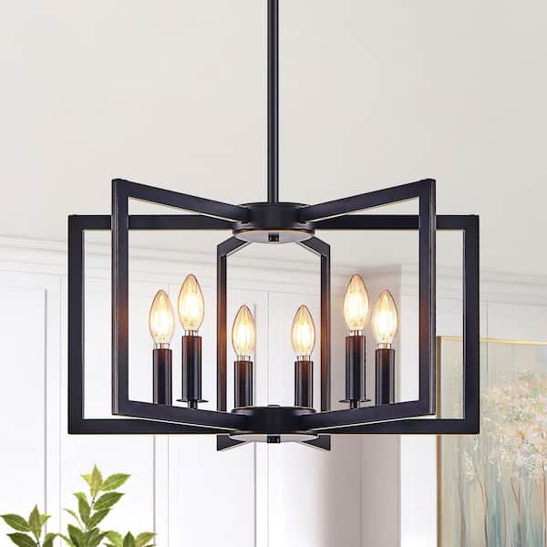 ARISKEEN 6-Light Black Geometric Pendant Light, Adjustable Hanging Lights Industrial Chandelier for Dining Room, Kitchen