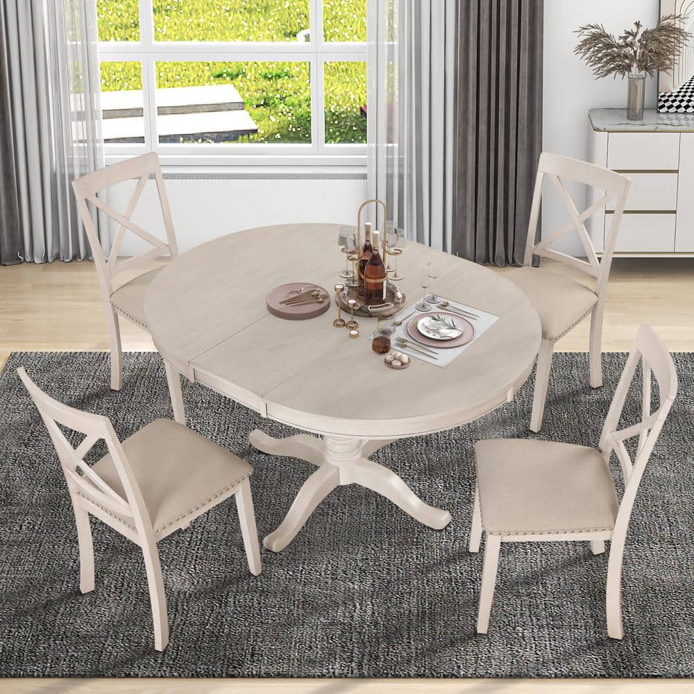 J&E Home 5-Piece Rectangle Wood Top White and Cherry Color Bar Table Set Dining Table Set, Antique White -  GD-SH000088AAK