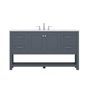 Wilmington 60 in. W x 34.2 in. H x 22 in. D Vanity in Gray with Marble Vanity Top in White with White Basin