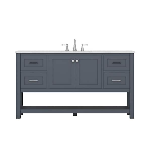 Alya Bath Wilmington 60 in. W x 34.2 in. H x 22 in. D Vanity in Gray with Marble Vanity Top in White with White Basin