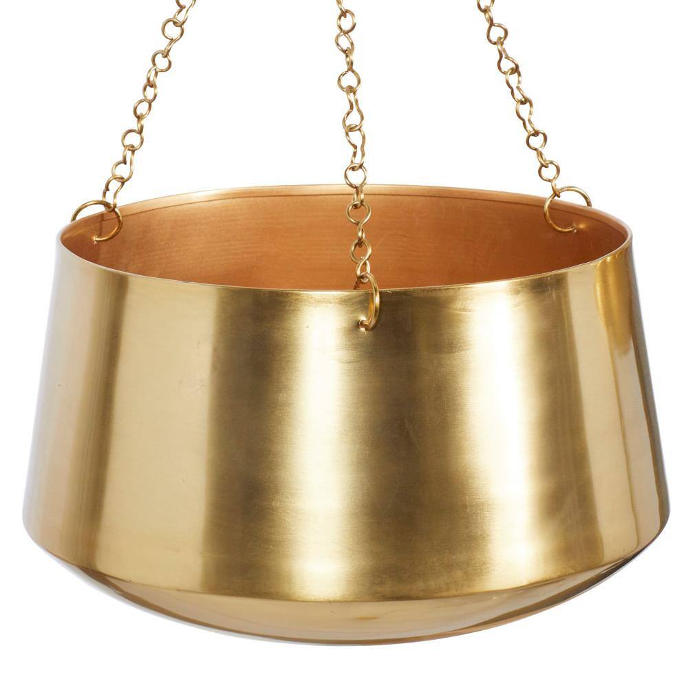 Gold Metal Indoor Outdoor Hanging Planters with Chains, Set of 2