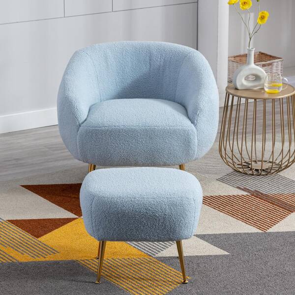 blue accent chair and ottoman