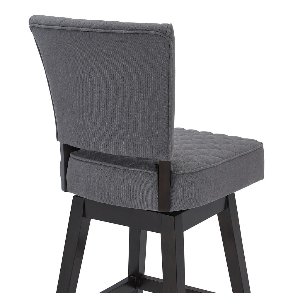 Contemporary 26" Swivel Barstool in Gray Fabric and Espresso Wood