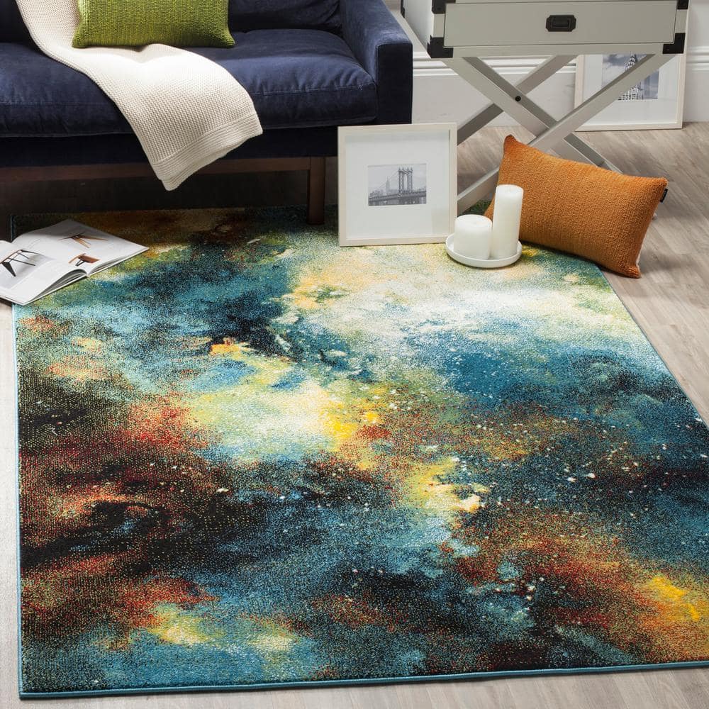Galaxy Blue and Multicolor Abstract Power Loomed Area Rug