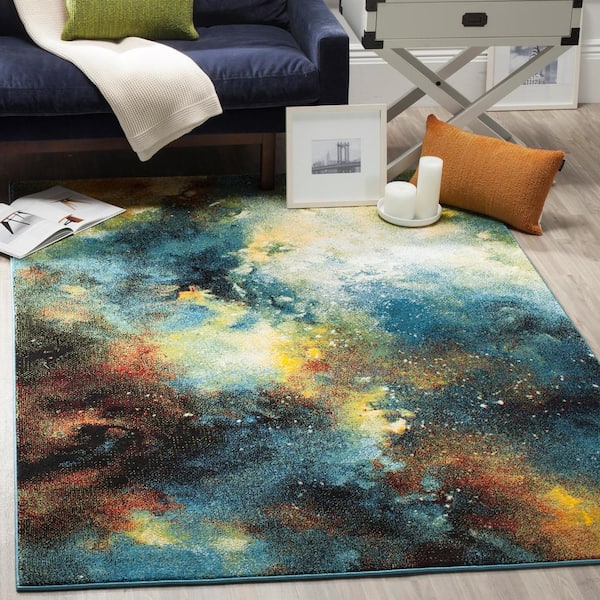 Galaxy Blue/Multi 5 ft. x 8 ft. Geometric Area Rug