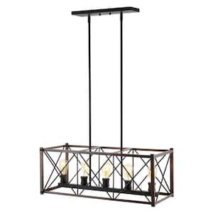 Galax 30 in. 5-Light Brown/Oil Rubbed Bronze Adjustable Iron Farmhouse Industrial LED Dimmable Pendant