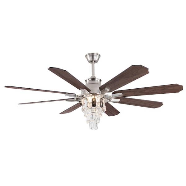 Silver and Brown Retro Indoor 60 in. Crystal 6-Speed Reversibel Ceiling Fan with 3-Color Integrated LED and Remote