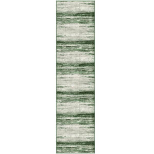 Aegean Sea Green 2 ft. x 8 ft. Washable Modern Abstract Runner Rug