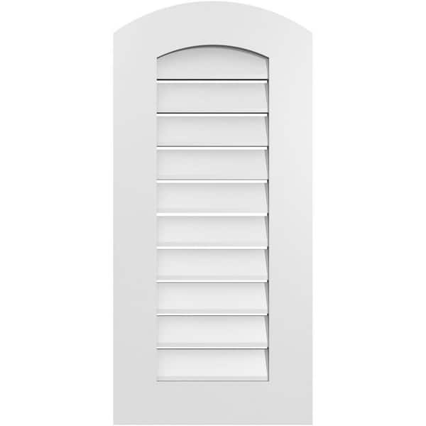 Ekena Millwork 16 in. x 32 in. Arch Top Surface Mount PVC Gable Vent: Decorative with Standard Frame