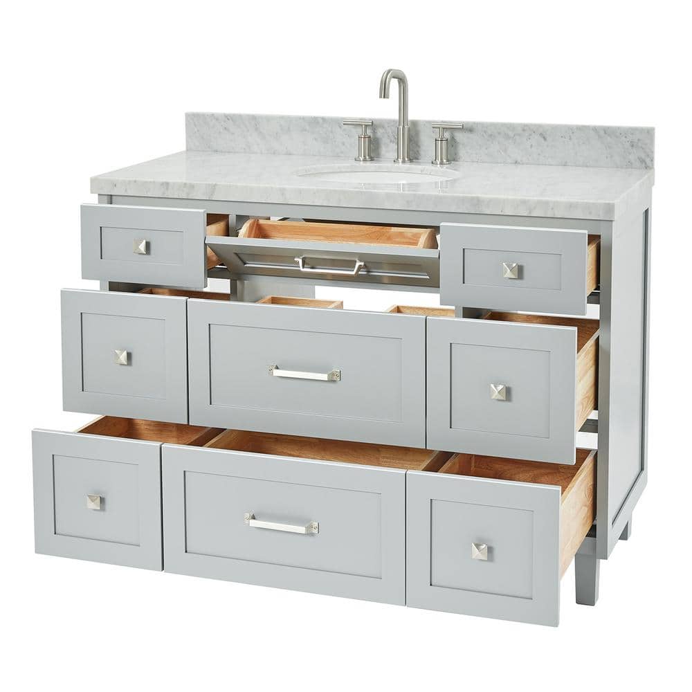 Gray Solid Wood Single Sink Bathroom Vanity with Carrara Marble Top