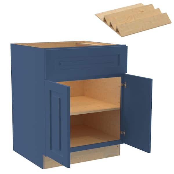 Home Decorators Collection Grayson 27 in. W x 24 in. D x 34.5 in. H Assembled Plywood Base Kitchen Cabinet in Mythic Blue with Spice Soft Close