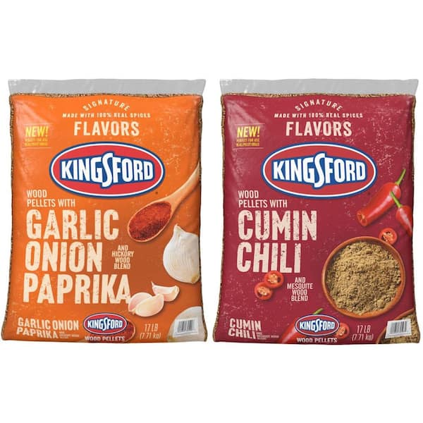Kingsford 17 lbs. BBQ Wood Smoking Pellets Bundle with Garlic Onion Paprika and 17 lbs. Chili Cumin (2-Pack)