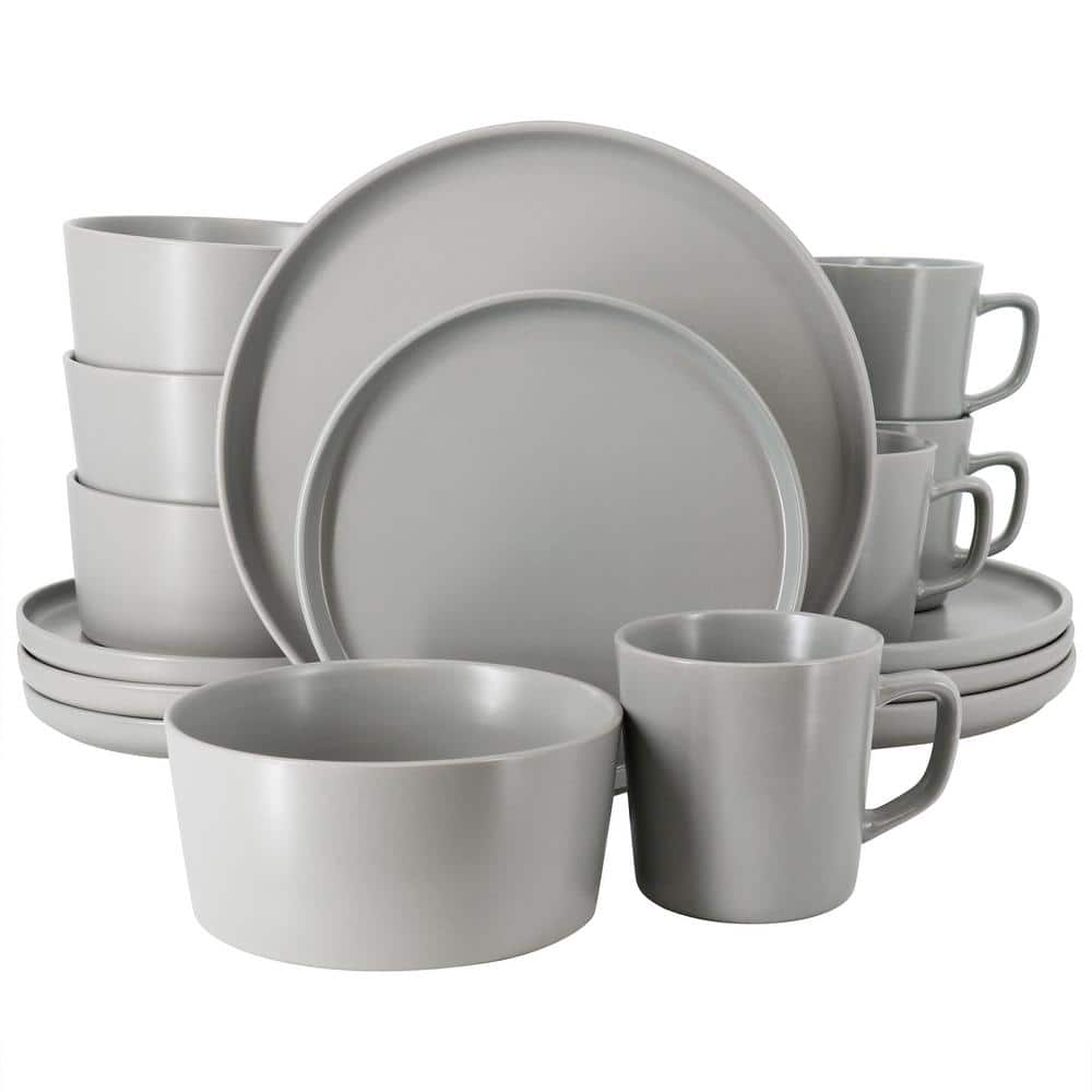 Elama Luxe Matte 16-Piece Light Gray Matte Stoneware Dinnerware Set ...