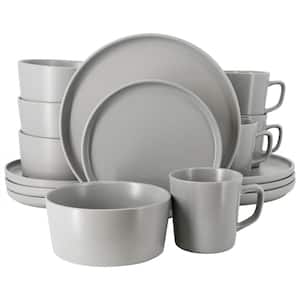Luxe Matte 16-Piece Light Gray Matte Stoneware Dinnerware Set, Service for 4
