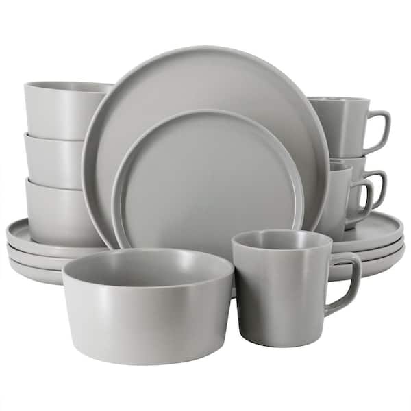 Elama Luxe Matte 16-Piece Light Gray Matte Stoneware Dinnerware Set, Service for 4