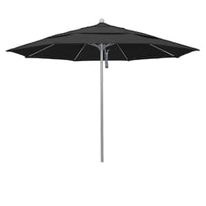 11 ft. Gray Woodgrain Aluminum Commercial Market Patio Umbrella Fiberglass Ribs and Pulley Lift in Black Pacifica
