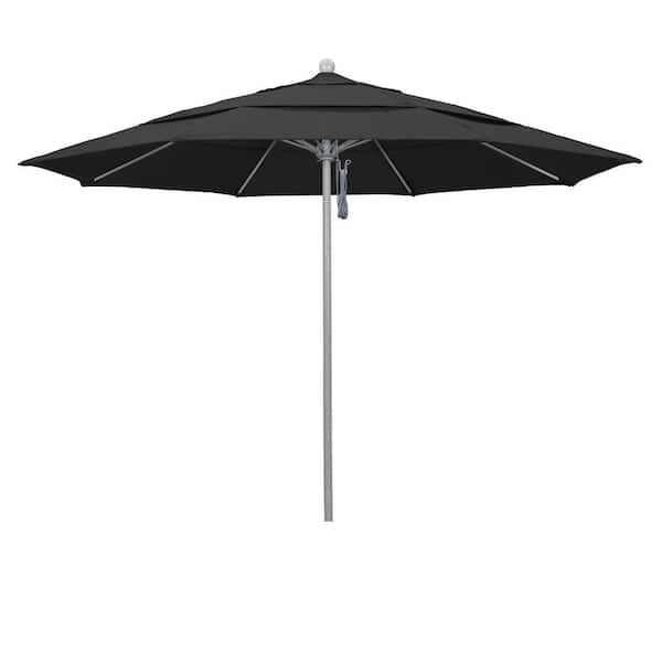 California Umbrella 11 ft. Gray Woodgrain Aluminum Commercial Market Patio Umbrella Fiberglass Ribs and Pulley Lift in Black Pacifica