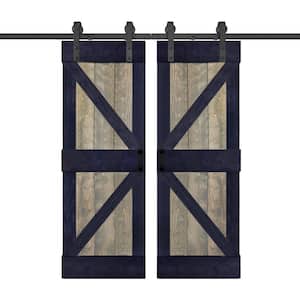 K Series 56 in. x 84 in. Aged Barrel/Carbon Gray Finished DIY Solid Wood Double Sliding Barn Door With Hardware Kit