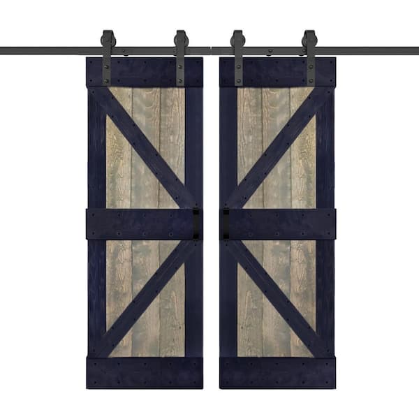 ISLIFE K Series 56 in. x 84 in. Aged Barrel/Carbon Gray Finished DIY Solid Wood Double Sliding Barn Door With Hardware Kit